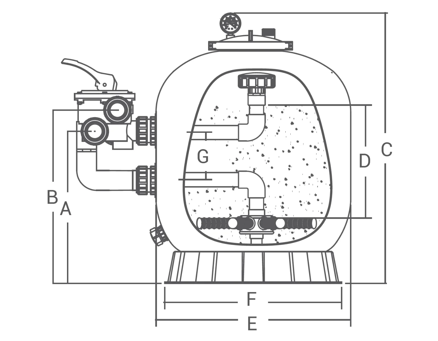 Dimensions du filtre à montage latéral SablexBleu